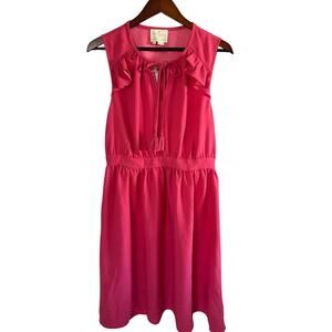 Kate Spade Crepe Ruffle Fit and Flare Dress Tile Pink Rambling Roses Sz L NEW